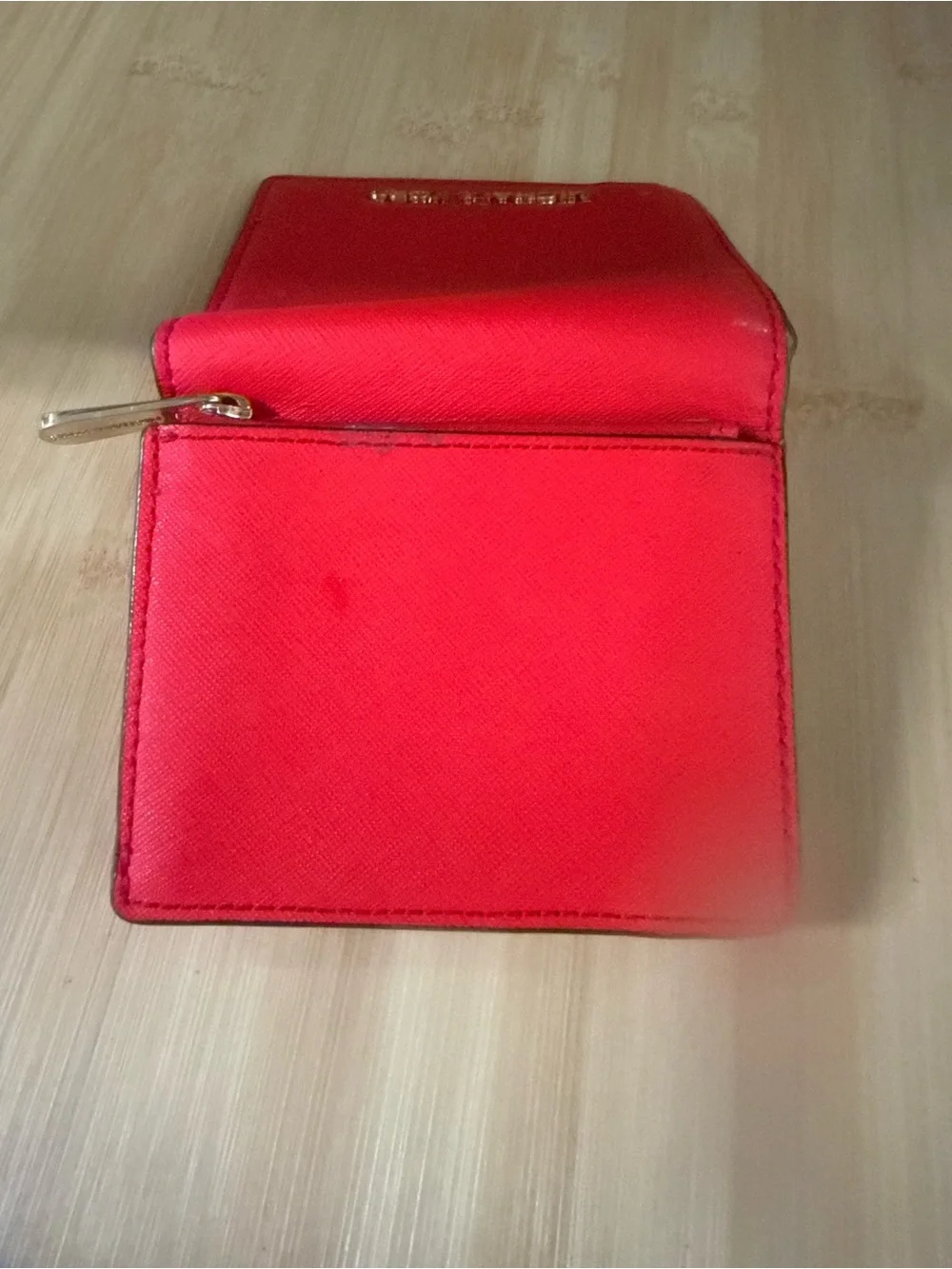 Michael Kors Red Leather Compact Card Case with Gold Logo